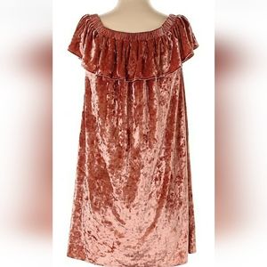 NWT Adeline Size Small Velour Ruffled Poet Collar Dress Elastic Neckline